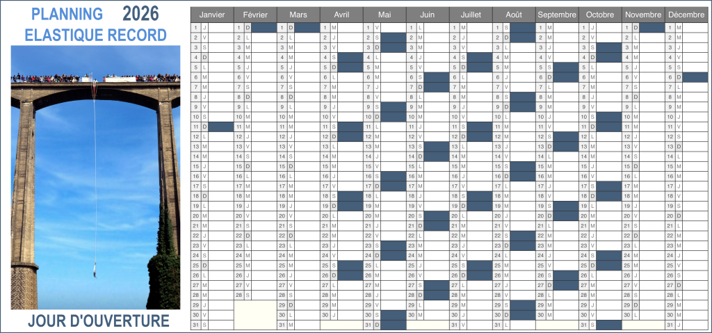 Calendrier Saut Elastique 2026 - Elastique Record